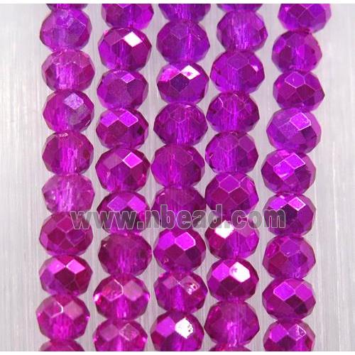 chinese crystal glass bead, faceted rondelle, hotpink