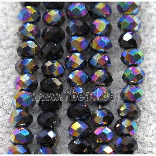 black chinese crystal glass bead, faceted rondelle, half rainbow electroplated