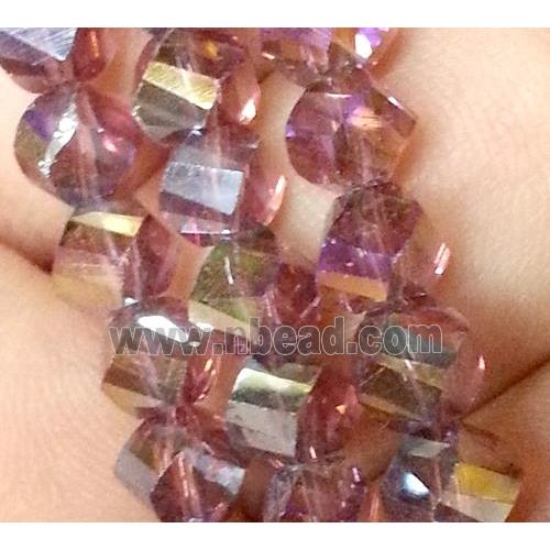 Chinese crystal glass bead, swiring cut, purple AB color