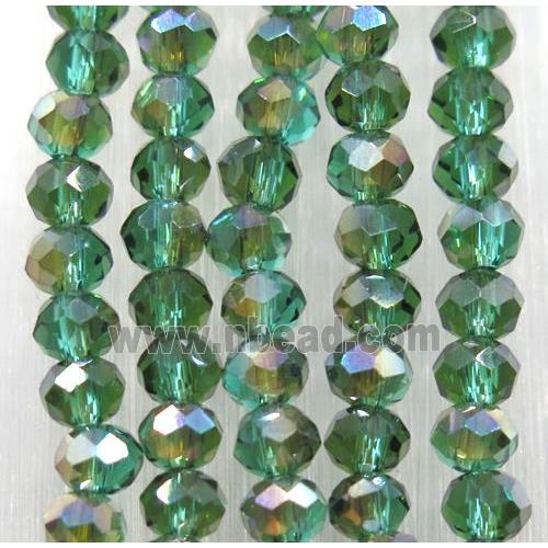 chinese crystal glass bead, faceted rondelle, green