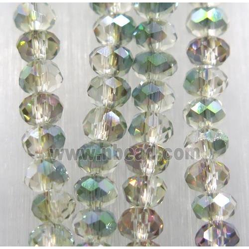 chinese crystal glass bead, faceted rondelle, half green electroplated