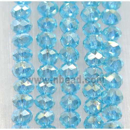 aqua chinese crystal glass bead, faceted rondelle, AB-color electroplated