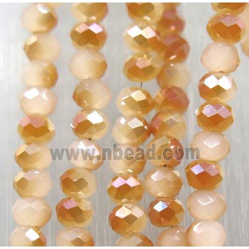 chinese Jadeite Glass beads, faceted rondelle, half champagne electroplated