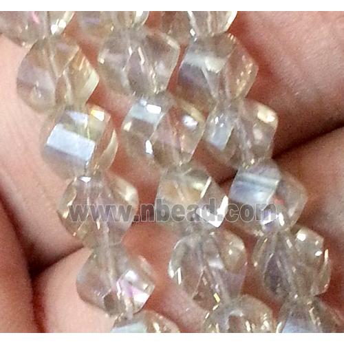 Chinese crystal glass bead, swiring cut, champagne AB color
