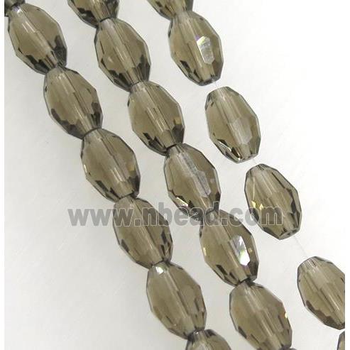 smoky chinese crystal glass beads, faceted barrel