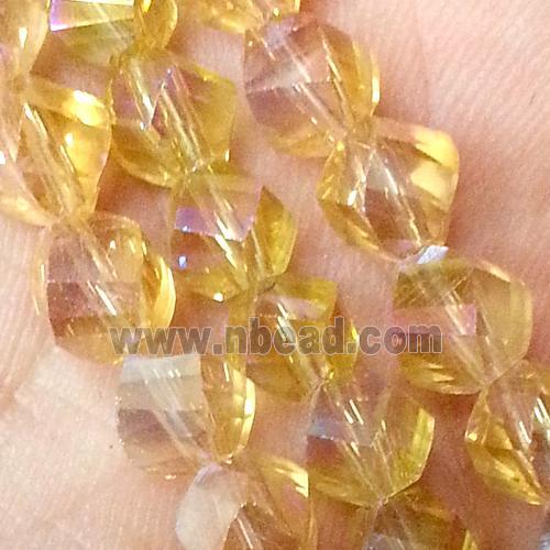Chinese crystal glass bead, swiring cut, gold champagne AB color