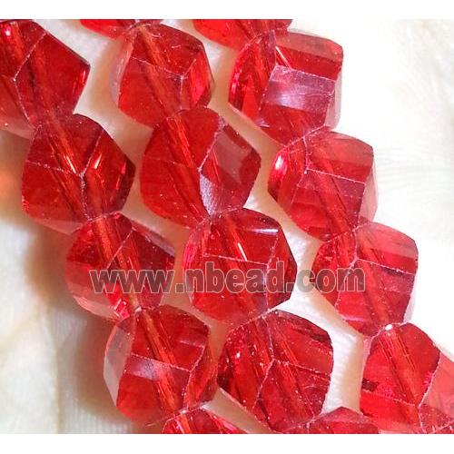Chinese crystal glass bead, swiring cut, red