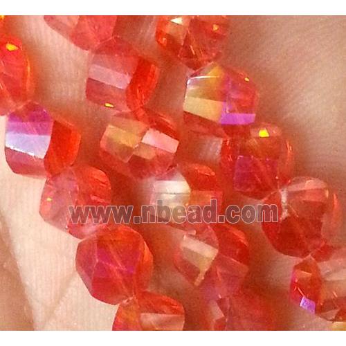 Chinese crystal glass bead, swiring cut, red AB color