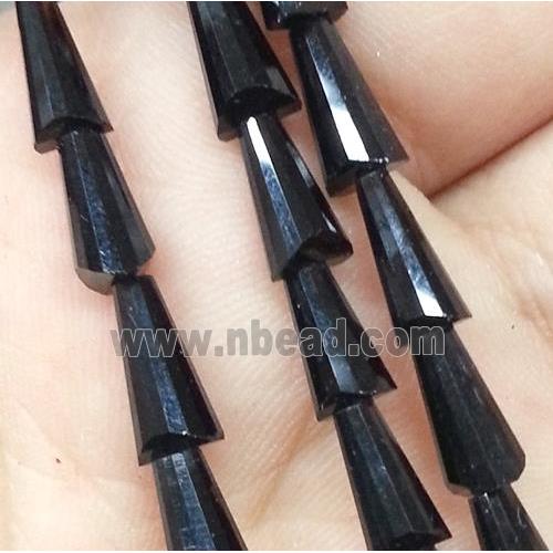 Chinese crystal glass bead, faceted pagoda, black