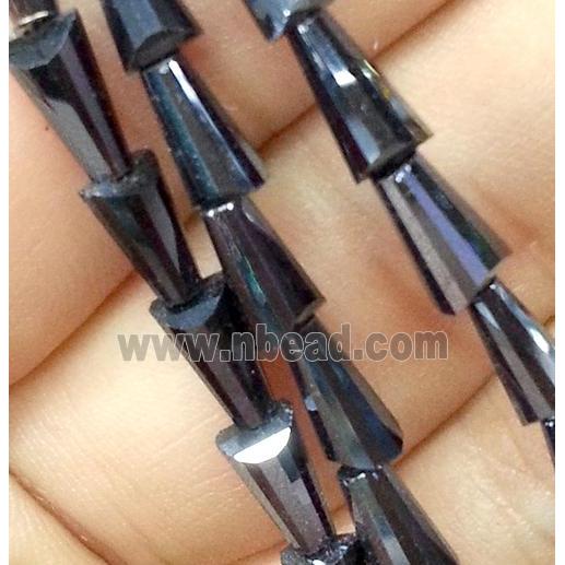 Chinese crystal glass bead, faceted pagoda, black hematite