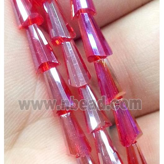 Chinese crystal glass bead, faceted pagoda, red AB color