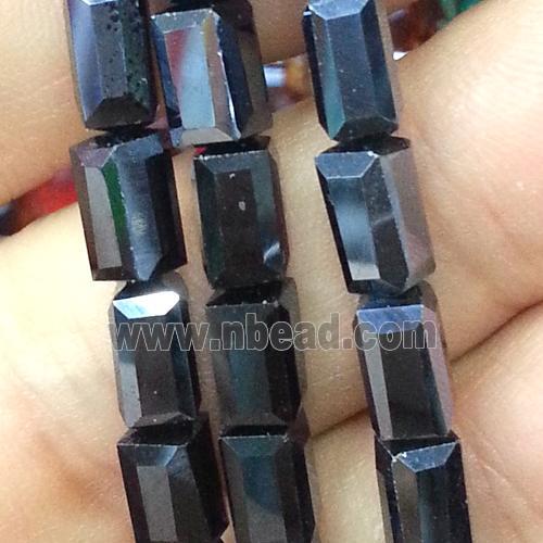 Chinese crystal glass bead, faceted cuboid, black hematite
