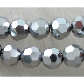 Chinese Crystal Beads, Faceted Round, silver plated