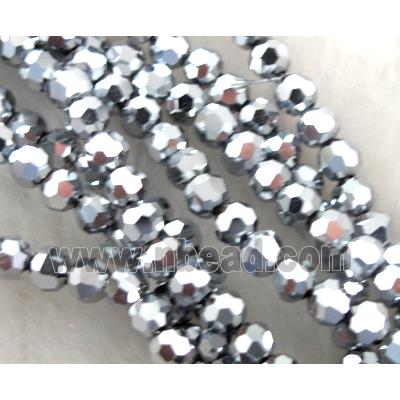 Chinese Crystal Beads, Faceted Round, silver plated