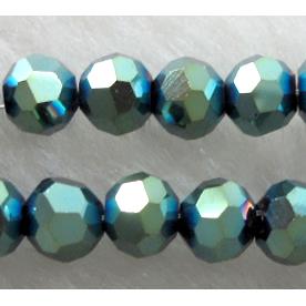 Chinese Glass Crystal Beads, faceted round, peacock green AB-color