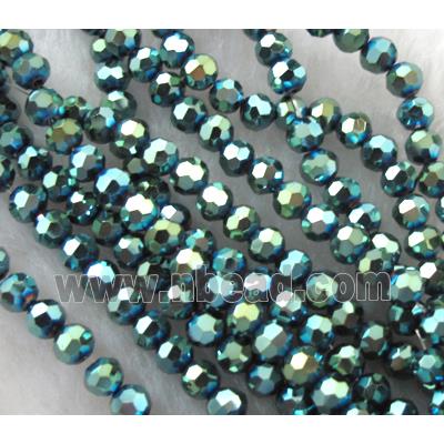 Chinese Glass Crystal Beads, faceted round, peacock green AB-color
