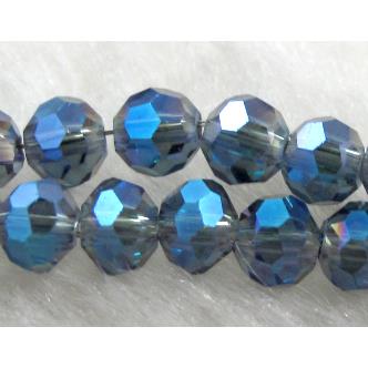 Chinese Glass Crystal Beads, faceted round, peacock-blue AB-color