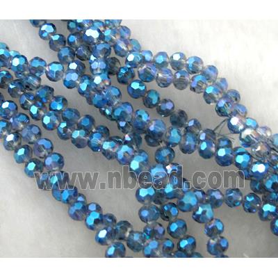 Chinese Glass Crystal Beads, faceted round, peacock-blue AB-color
