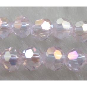 Chinese Glass Crystal Beads, faceted round, lt.pink AB-color