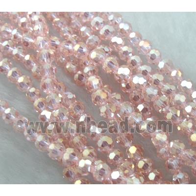 Chinese Crystal Glass Beads, faceted round, rose-pink AB-color