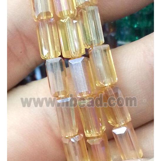 Chinese crystal glass bead, faceted cuboid, gold champagne AB color