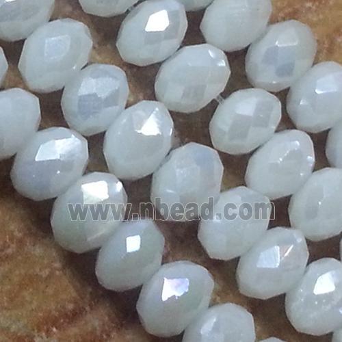 Chinese crystal glass bead, faceted rondelle, white jade AB color