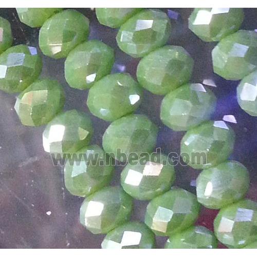 Chinese crystal glass bead, faceted rondelle, green AB color