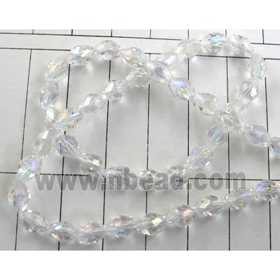 Chinese glass crystal beads, faceted twist, clear AB-color