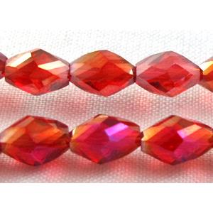 Chinese glass crystal beads, faceted twist, red AB-color