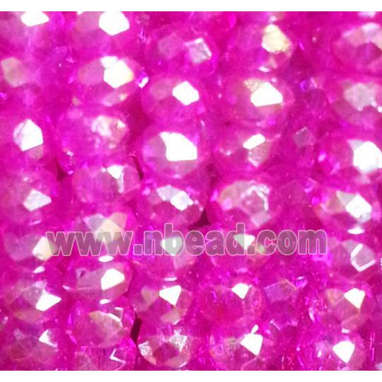 Chinese crystal glass bead, faceted rondelle, hotpink AB color