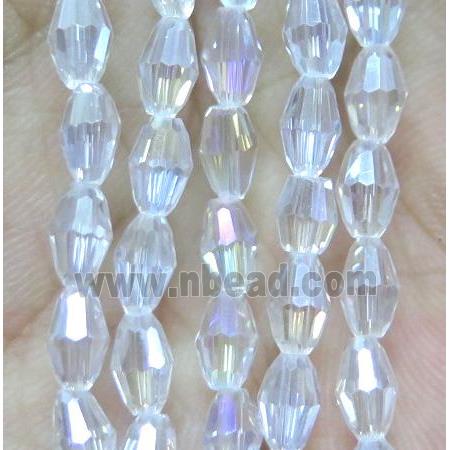 Chinese Crystal Glass Beads, faceted barrel, clear AB-color