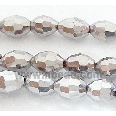 Chinese Crystal Glass Beads, faceted barrel, plaltinum plated