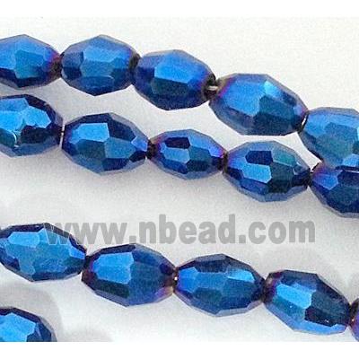 Chinese Crystal Glass Beads, faceted barrel, blue plated