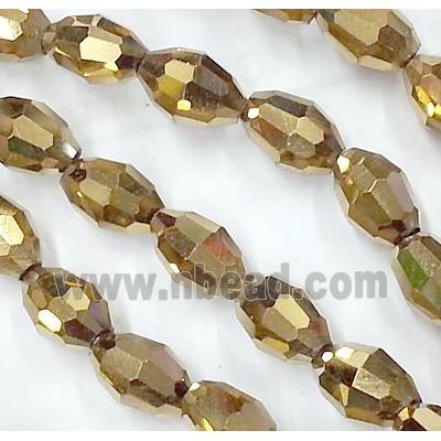 Chinese Crystal Glass Beads, faceted barrel, gold plated