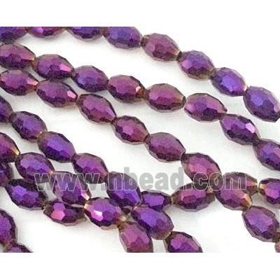 Chinese Crystal Glass Beads, faceted barrel, purple plated