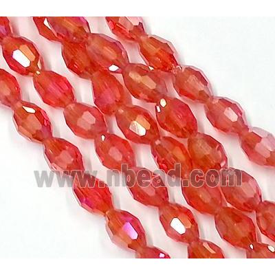 Chinese Crystal Glass Beads, faceted barrel, ruby AB-color