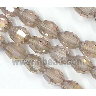 Chinese Crystal Glass Beads, faceted barrel, silver champagne