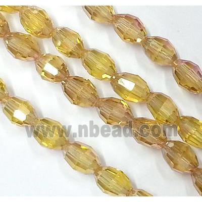 Chinese Crystal Glass Beads, faceted barrel, gold champagne