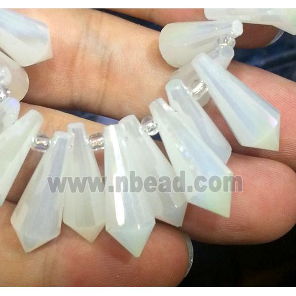 Chinese crystal glass bead, faceted teardrop, opal jade