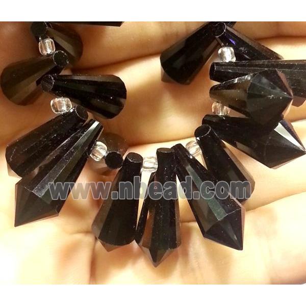 Chinese crystal glass bead, faceted teardrop, black