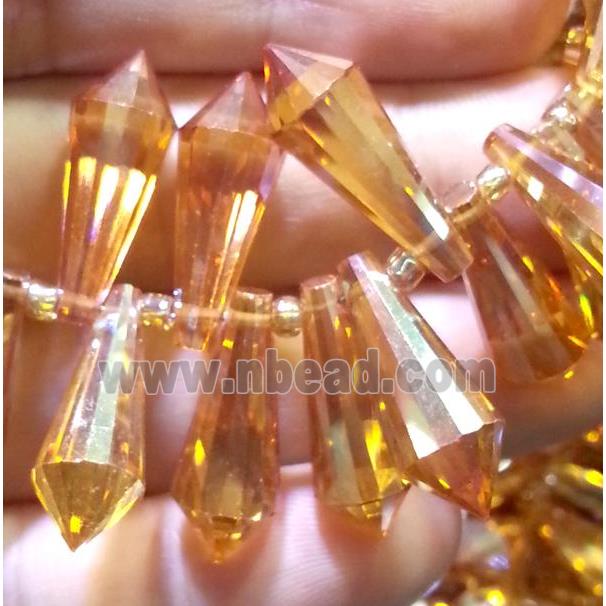 Chinese crystal glass bead, faceted teardrop, gold champagne