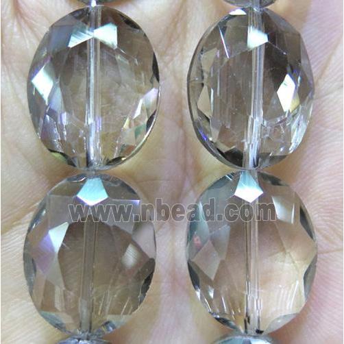 Chinese crystal glass bead, faceted oval, lt.gray