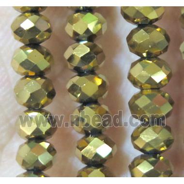 chinese crystal bead, faceted rondelle, gold plated