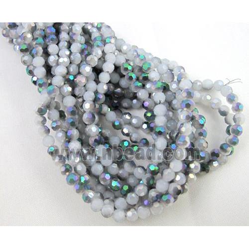 glass crystal bead, faceted round, half plated AB color