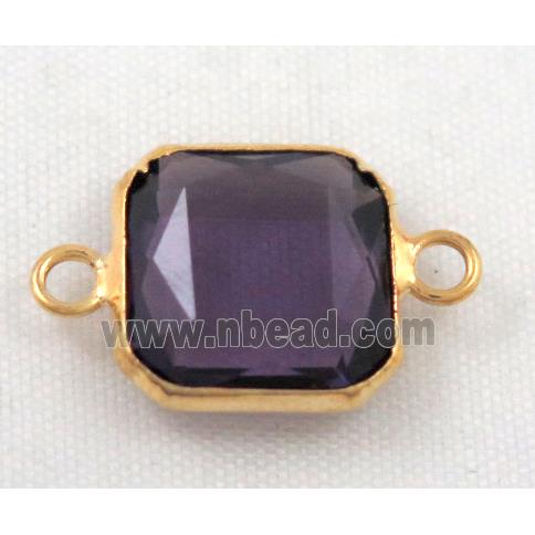 Chinese crystal glass connector, faceted square, purple