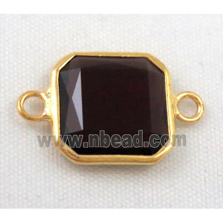 Chinese crystal glass connector, faceted square, black