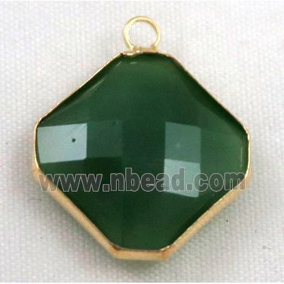green Chinese crystal glass pendant, faceted square, gold plated