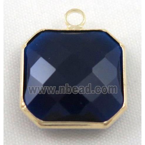 Chinese crystal glass pendant, faceted square, deep blue