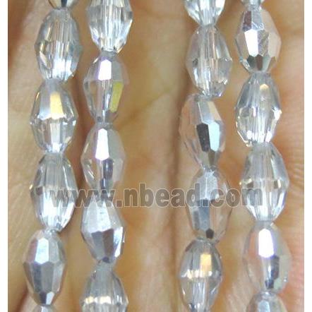 clear Chinese Crystal Beads, faceted oval, half-silver-electroplated