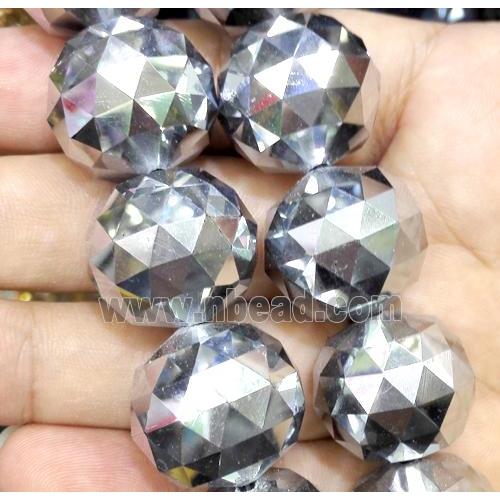 Chinese crystal bead, faceted round, silver plated